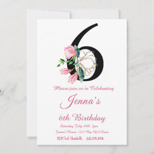 Magnolia Birthday bjudande, 6e födelsedag Inbjudningar