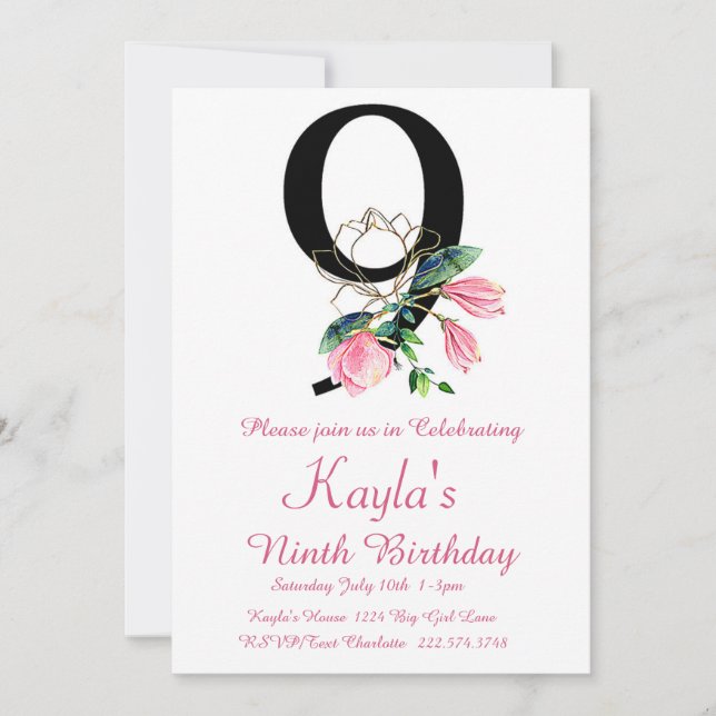 Magnolia Birthday bjudande, 9:e födelsedagen Inbjudningar (Framsida)