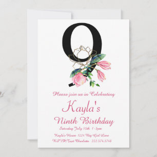 Magnolia Birthday bjudande, 9:e födelsedagen Inbjudningar