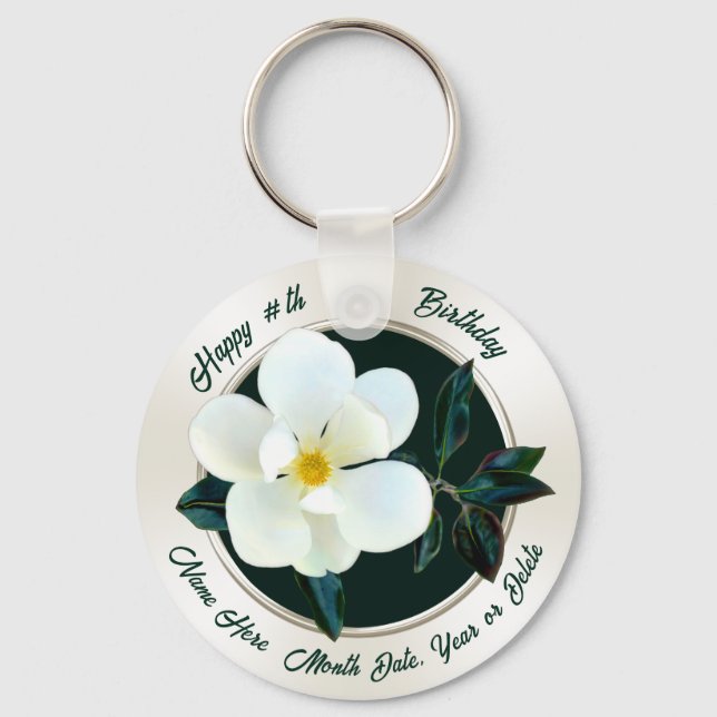 Magnolia Birthday, Flower Party favors, Magnolia Nyckelring (Framsida)