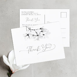 Magnolia Black White Calligraphy Bröllop Tack Vykort