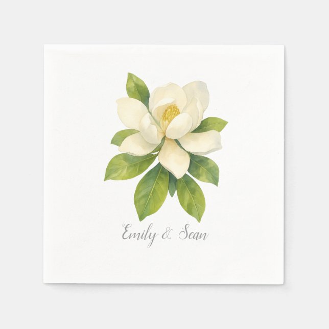 Magnolia Blomma Anpassad Bröllopsmonogram  Pappersservett (Framsidan)