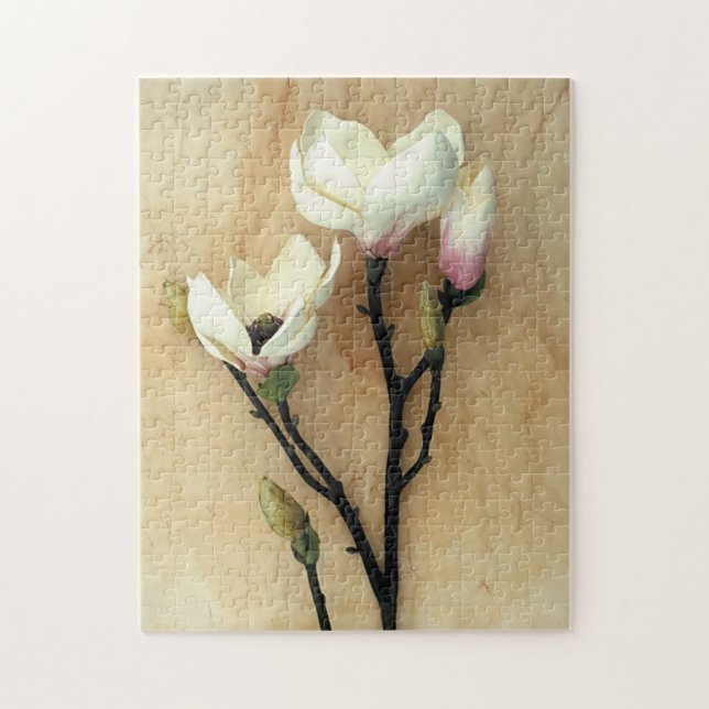 Magnolia-blomma på modernt moderfoto för parchment pussel (Vertikal)