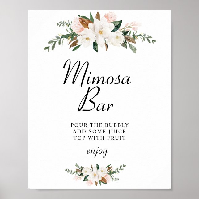 Magnolia blommande bröllopsdusch mimosa barskylt poster (Framsidan)