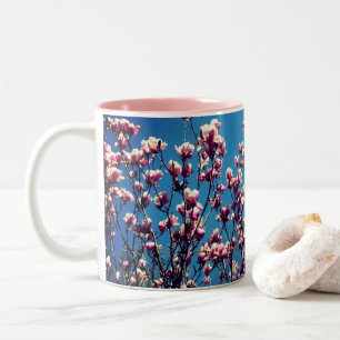 Magnolia Blommar Blå himmel Två-Tonad Mugg