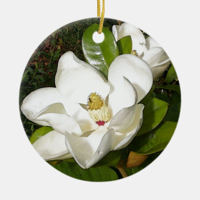 Magnolia Blommar Julgransprydnad Keramik (Framsidan)