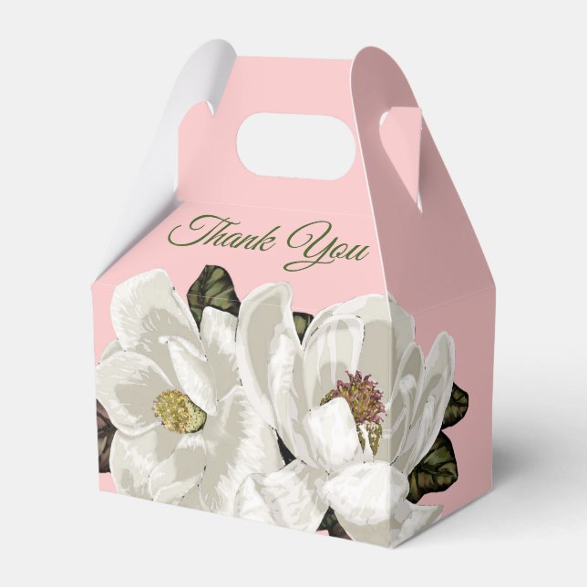 Magnolia-blommar på rosa presentaskar (Framsidan Sidan)