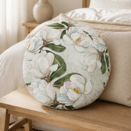Magnolia Blommig Rund Kuddöverdrag Kudde