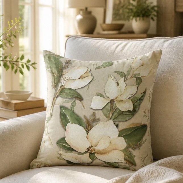 Magnolia blommig tryckt kastkudde kudde (Skapare uppladdad)