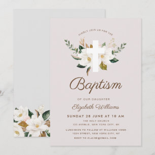 Magnolia blommigt Baptism-inbjudan Inbjudningar