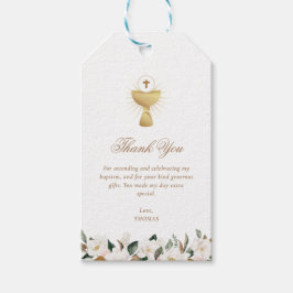 Magnolia blommigt baptism tack presentetikett