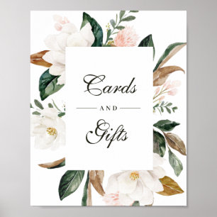 Magnolia blommigt bröllop-kort och presentkort poster