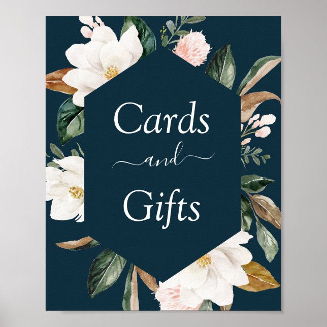Magnolia blommigt bröllop kort och presentkort poster (Framsidan)