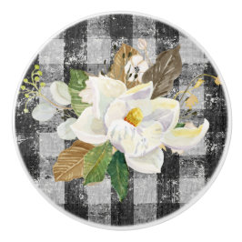 Magnolia Blommigt Farmhouse Rustic Black White Che Knopp