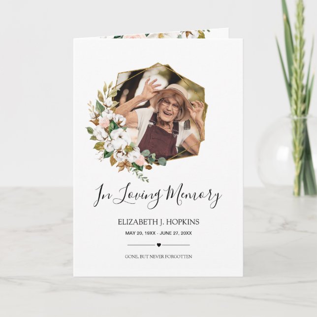 Magnolia Blommigt Geometric Ram 2 Photo Funeral Program (Framsida)