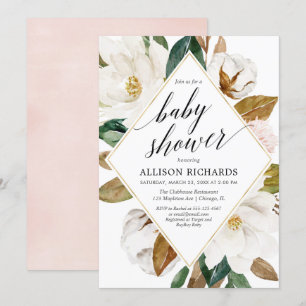 Magnolia blommigt greenery rustiy girl Baby dusch Inbjudningar