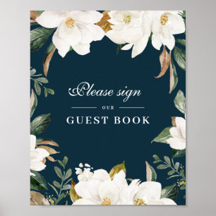 Magnolia blommigt guestbook bröllop-tecken poster