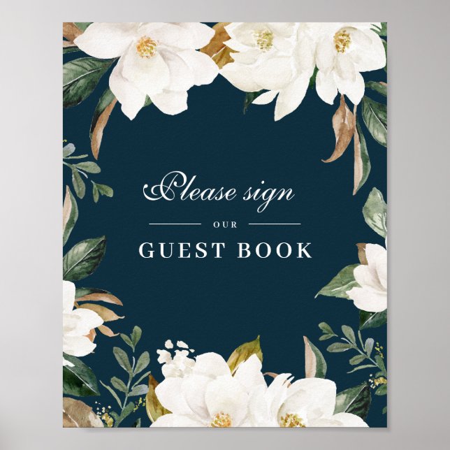 Magnolia blommigt guestbook bröllop-tecken poster (Framsidan)