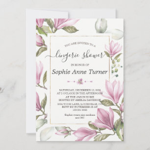 Magnolia Blommigt Guld Calligraphy Lingerie Shower Inbjudningar