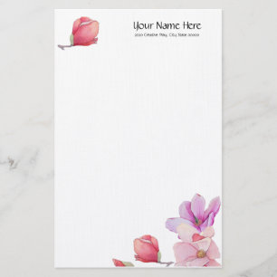 Magnolia Blommigt Linen Stationery Brevpapper