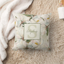 Magnolia Blommigt Monogram Dekorativ kudde