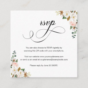 Magnolia Blommigt Script QR-kodkort Bröllop OSA Tilläggskort