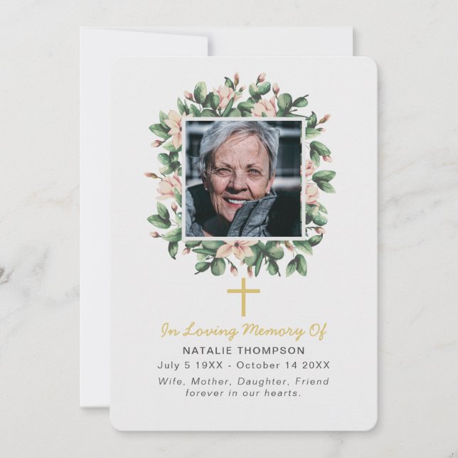 Magnolia Blommigt Sympathy Funeral Photo Tack Kort (Framsida)