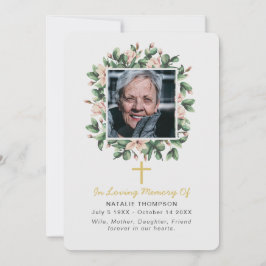 Magnolia Blommigt Sympathy Funeral Photo Tack Kort