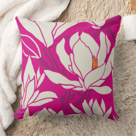 Magnolia blommönster i fuchsia kudde