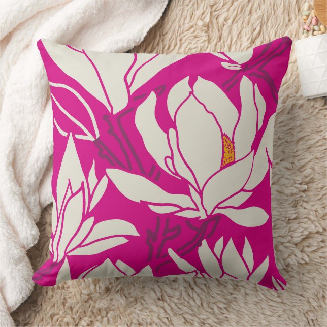 Magnolia blommönster i fuchsia kudde (Filt)
