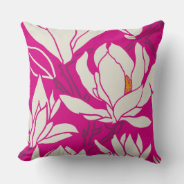 Magnolia blommönster i fuchsia kudde