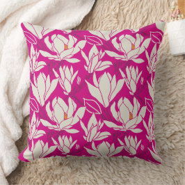 Magnolia blommönster i fuchsia kudde
