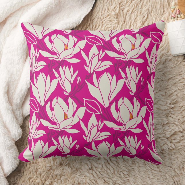 Magnolia blommönster i fuchsia kudde (Filt)