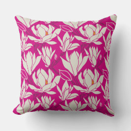 Magnolia blommönster i fuchsia kudde