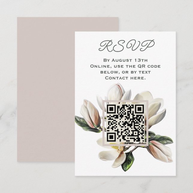 Magnolia blommor RSVP QR-kod Tilläggskort (Fram/baksida)