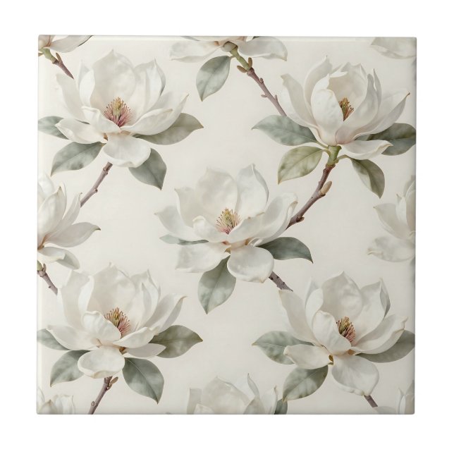 Magnolia Blomning Mjuk Neutralt Mönster Kakelplatta (Framsidan)