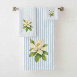 Magnolia Blomster Målning Blå Rand