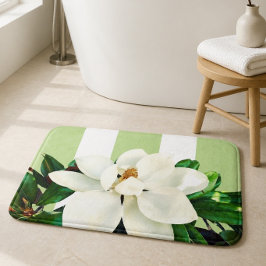 Magnolia Bloom | Grön och vit randig badrumsmatt Badrumsmatta