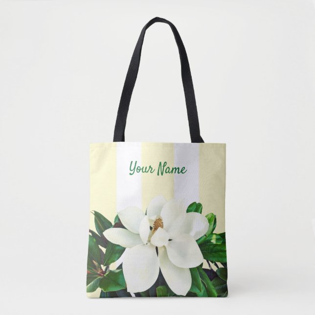 Magnolia Bloom | Gult och vit Personlig Tygkasse (Framsida)