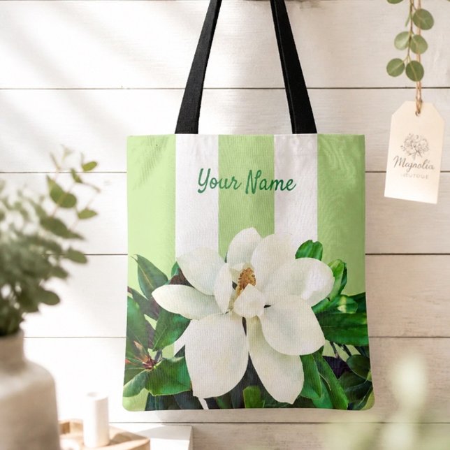 Magnolia Bloom | Personlig grön & vit Tygkasse (Skapare uppladdad)