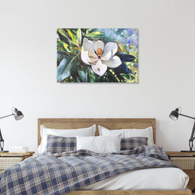 Magnolia Blossom Oil Painting of Nature’s Harmony Canvastryck (Insitu (sovrum))