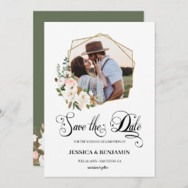 Magnolia Bomull Blommiga blad Guld Geometrisk Foto Spara Datumet