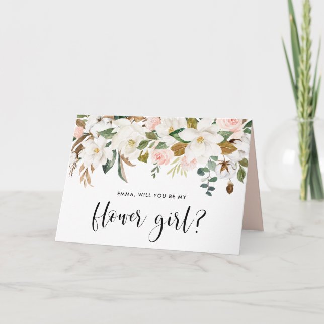Magnolia Bomullsgirlang Will You Be My Flower Girl Kort (Framsida)