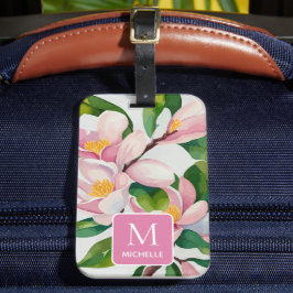 Magnolia Botanias moderna konst Rosa Monogram Bagagebricka