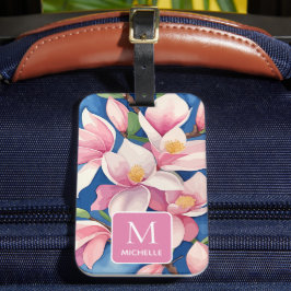 Magnolia Botanias moderna konst Rosa Monogram Bagagebricka