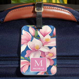 Magnolia Botanias moderna konst Rosa Monogram Bagagebricka