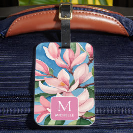 Magnolia Botanias moderna konst Rosa Monogram Bagagebricka