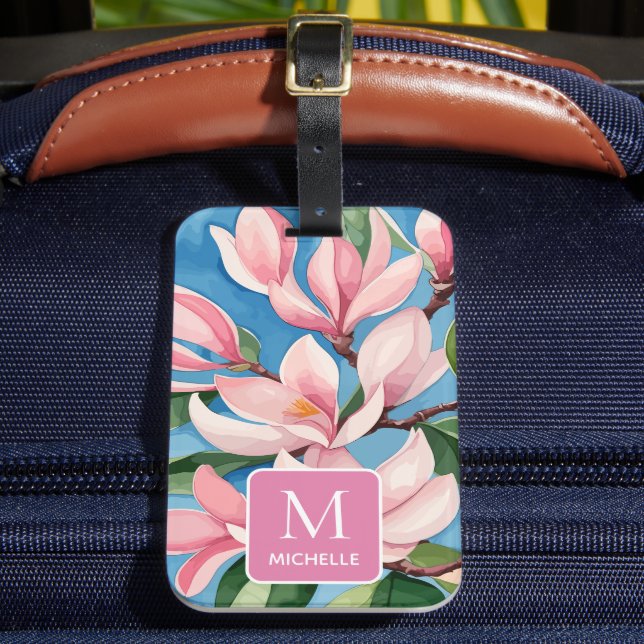 Magnolia Botanias moderna konst Rosa Monogram Bagagebricka (Framsida Insitu 2)