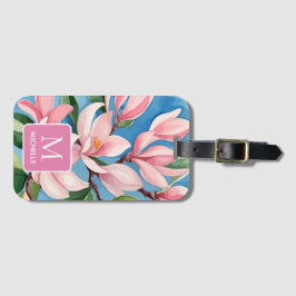 Magnolia Botanias moderna konst Rosa Monogram Bagagebricka