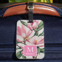 Magnolia Botanias moderna konst Rosa Monogram Bagagebricka
